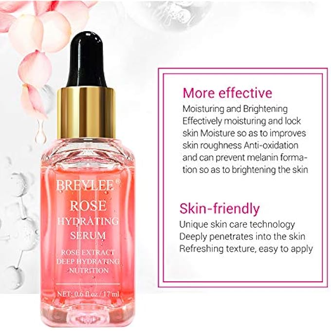 Breylee ROSE FACE SERUM, HYDRATING SERUM MOISTURIZING WITH HYALURONIC ACID ALCOHOL FREE FACIAL (17 ML, 0.6FL OZ) - Image 3